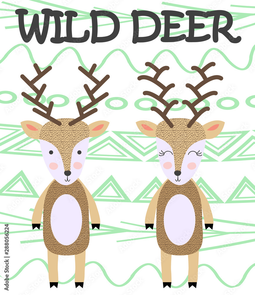 Naklejka premium Two beautiful deers. Stylish illustration, scandinavian style.