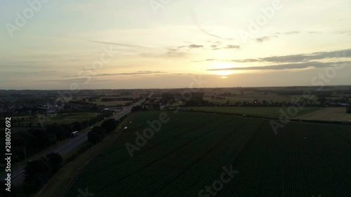 British A580 East lancs traffic overhead view aerial above Lancashire agricultural countryside. photo