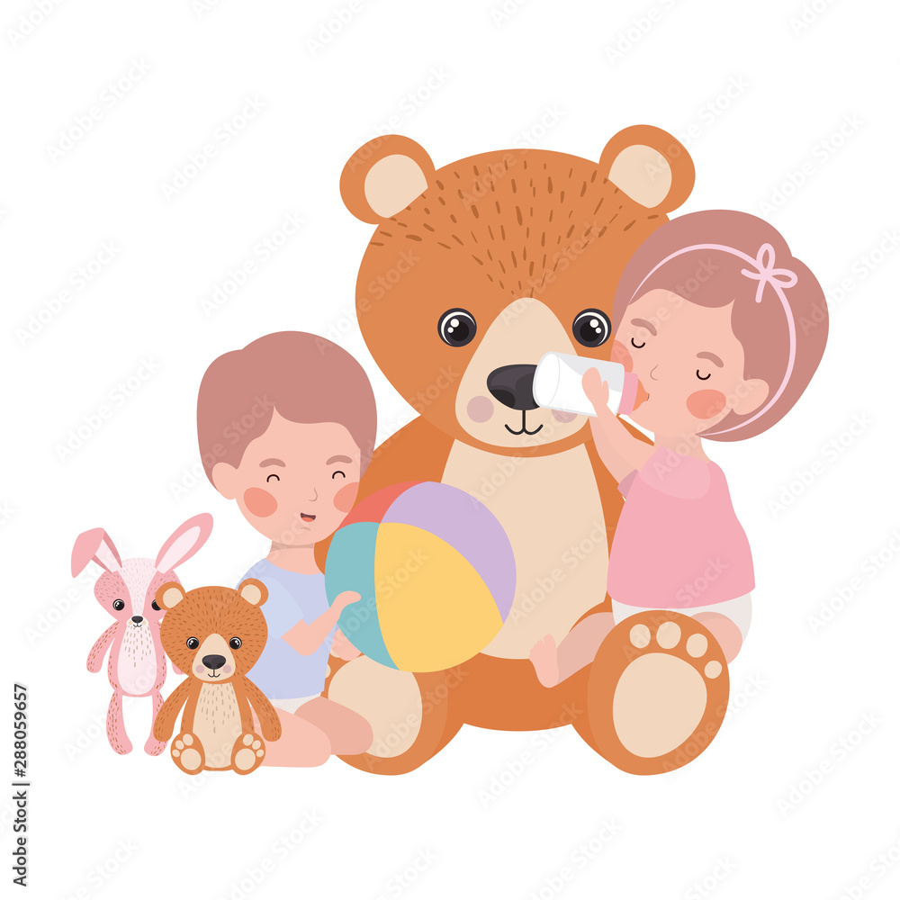 Fototapeta premium cute little kids babies with bear teddy characters