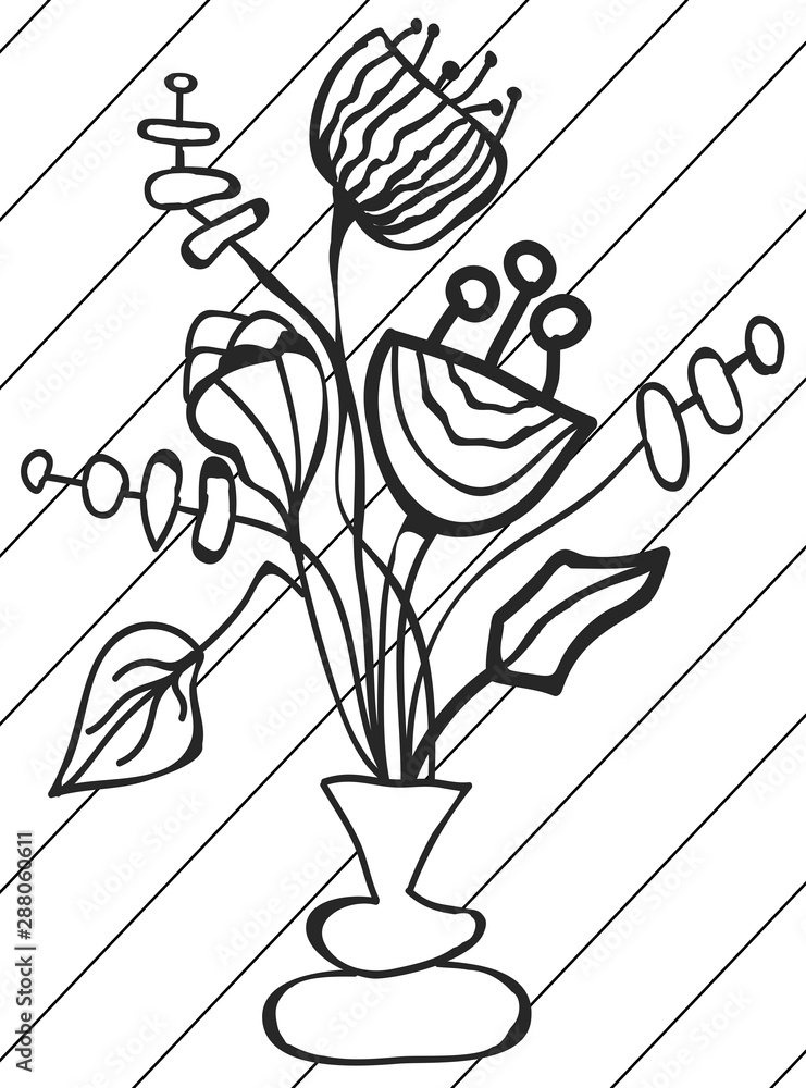 vase drawing with flowers for coloring