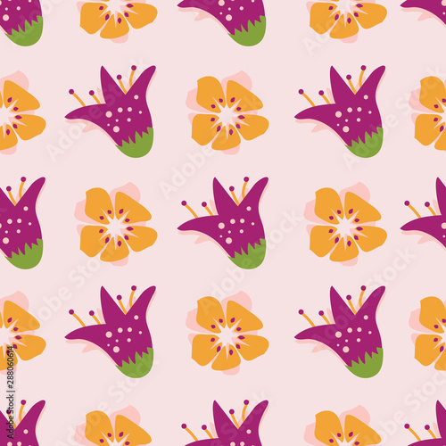 Abstract summer flowers on a warm apricot colored background. 