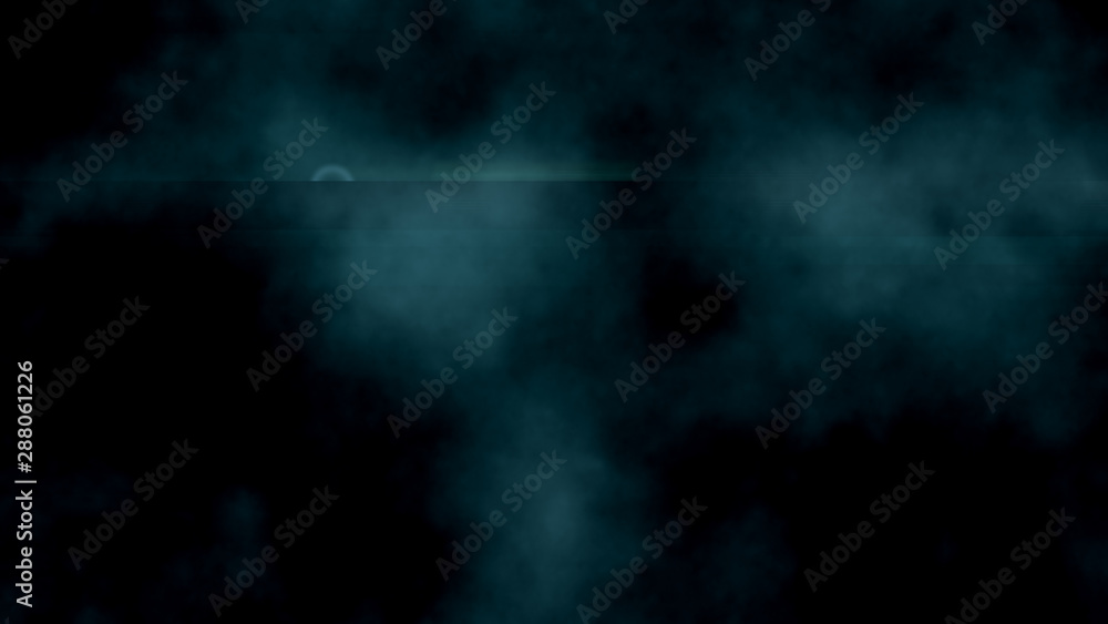Dark background with cyan, blue fog