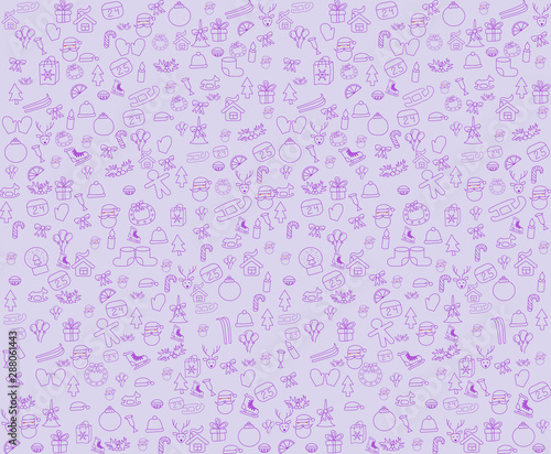 Merry Christmas background on cute doddle christmas element pattern in vector illustration