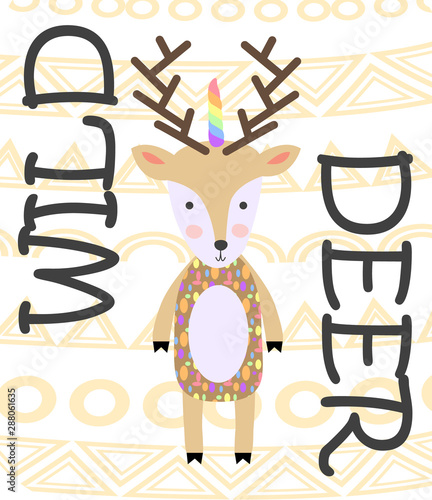 Cute cartoon deer in scandinavian style. Childish print for nursery, kids apparel,poster
