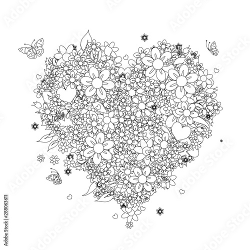 Heart shape coloring outline for your design