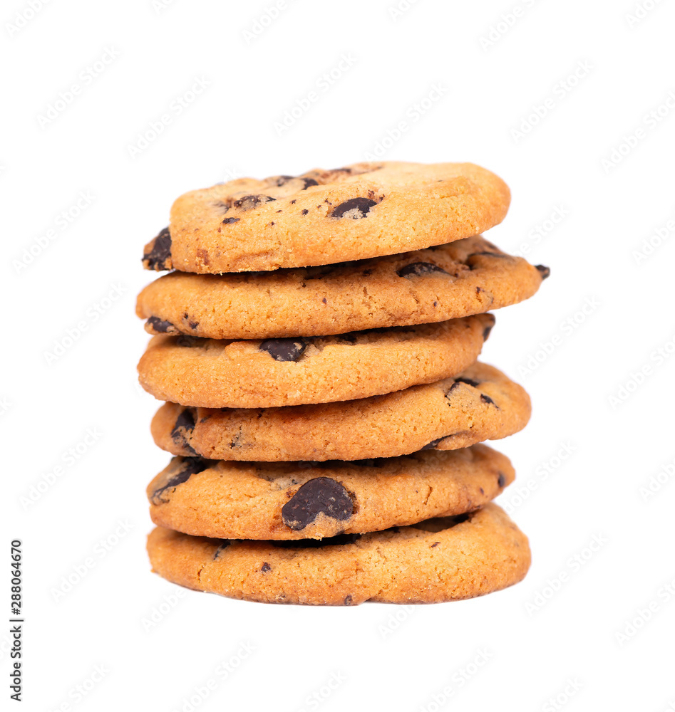 Chocolate chip cookie isolated on white background. Cookies with chocolate drops. Sweet biscuits. Homemade pastry. Chocolate chip cookie isolated on white background. Cookies with chocolate drops. Sweet biscuits. Homemade pastry.