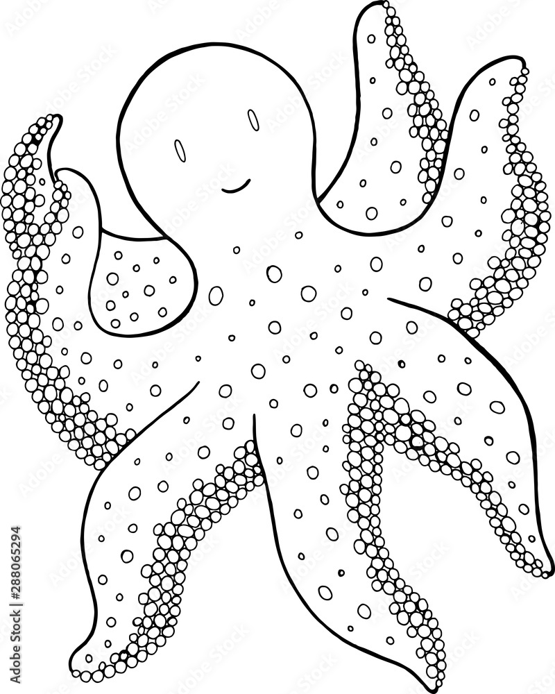 Cute kawaii octopus coloring page for adults and kids. Marine animal