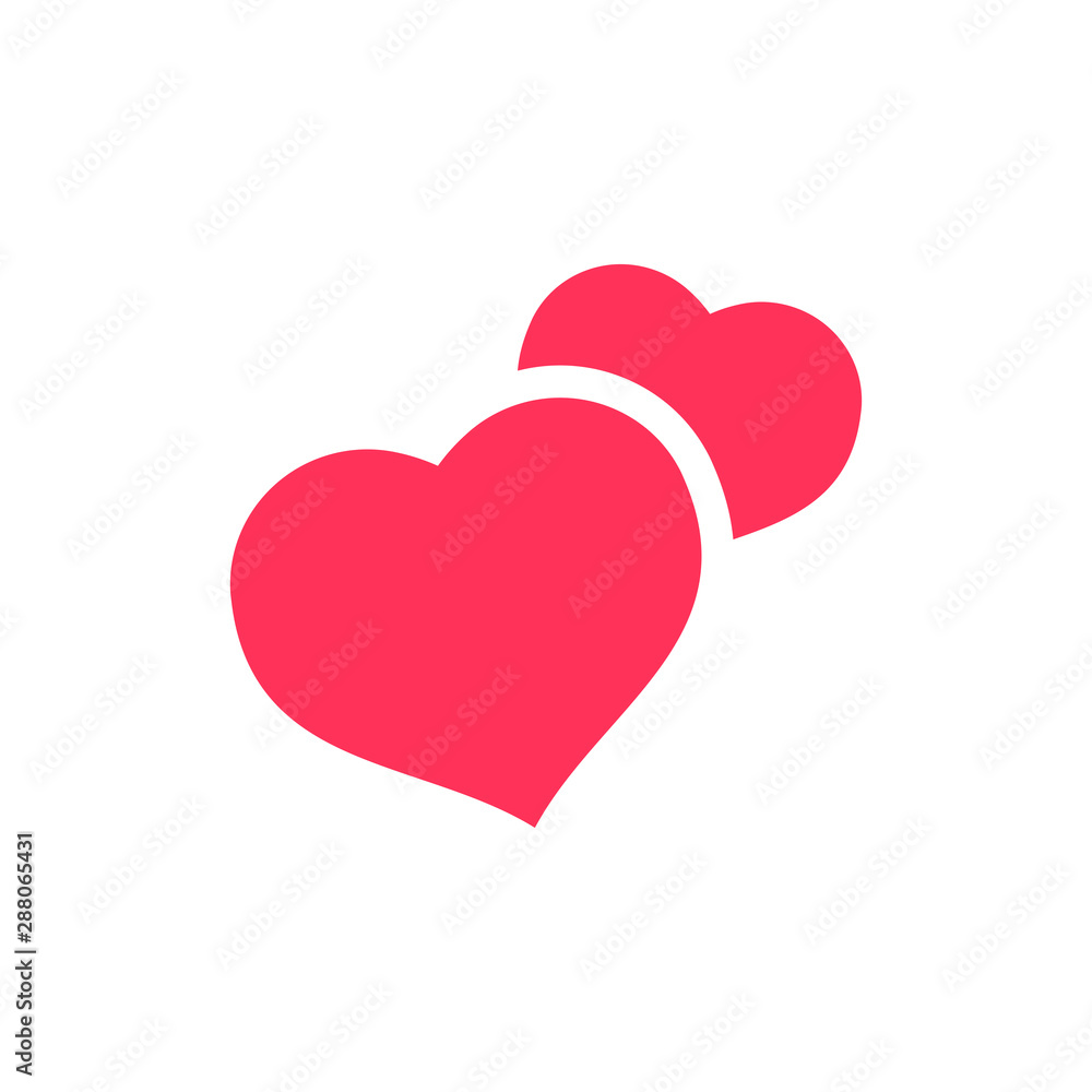 Two hearts icon. Double heart love symbol.
