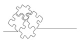 continuous line drawing of four puzzle pieces connected together