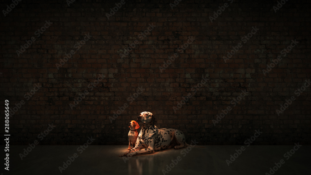 lonely street dogs. 3d rendering lonely street dogs. 3d rendering