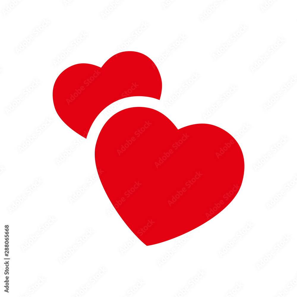 Two hearts icon. Red double heart love symbol. Two hearts icon. Red double heart love symbol.