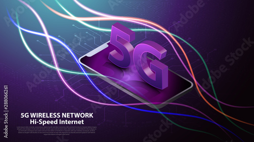 5G hi-speed wireless network technology communication with circuit board is background. LTE aerial network connection, fastest internet in future