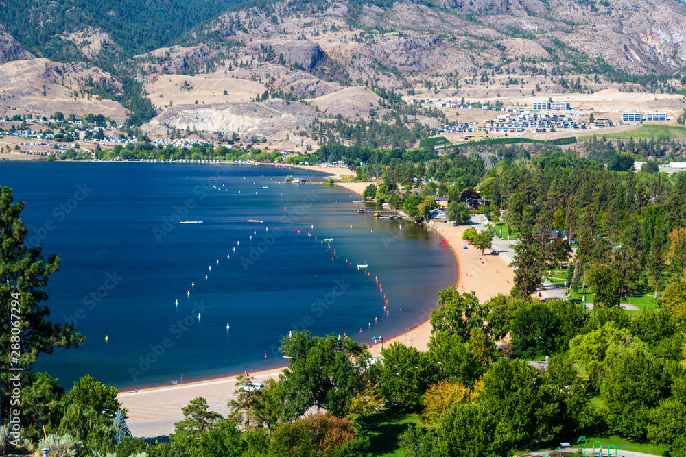 View of the Naramata Bench from Munson Mountain in the Okanagan Valley city of Penticton, British Columbia, Canada.