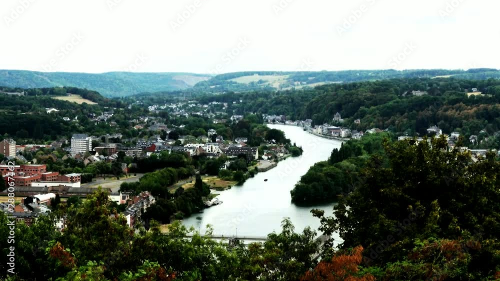View over city of Namur from top of the citadel at summer cloudy evening. 4K View over city of Namur from top of the citadel at summer cloudy evening. 4K
