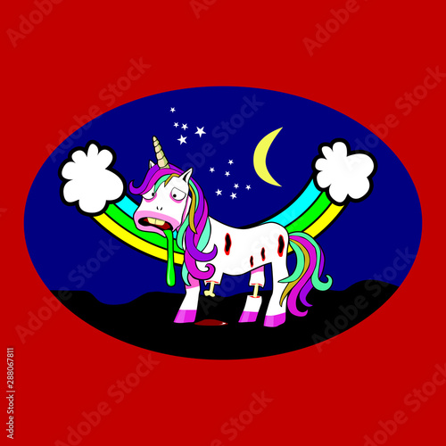 Funny zombie unicorn isolated from the background