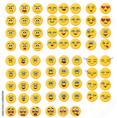 Set of yellow Emoticons. Isolated smile face. Emoji Mood on white background. illustration characters for applications and games.
