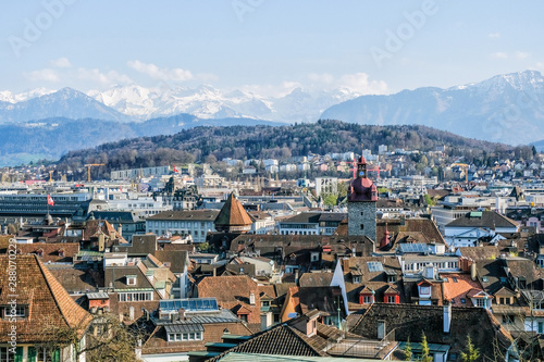 Panoramic view of city center of Lucerne in daylight ,Switzerland