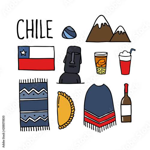 Chile doodle set icon, vector illustration