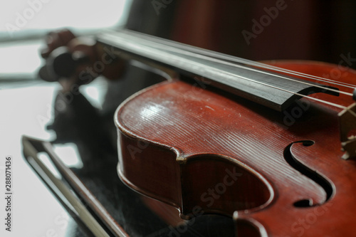 Violin lying on a smooth surface.