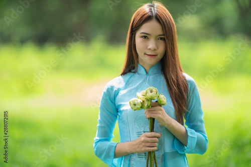 Asian woman wearing traditional Vietnam culture