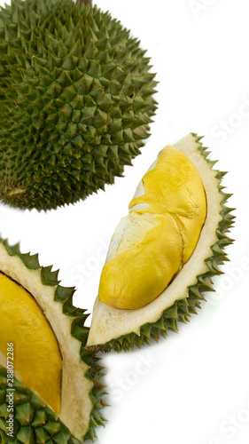 Durian, the most famous fruit. Whole and ripped