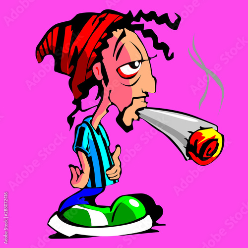 Funny boy smoking a big cigarette in vectorial isolated from the background