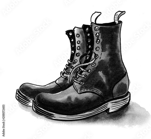 Military Boots Ink Black And White Drawing Stock Illustration Adobe Stock
