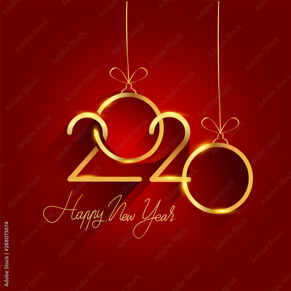 Happy New Year 2020 - New Year Shining background with gold clock and glitter, elegant design.Basic RGB