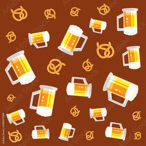 jars of beers and pretzels oktoberfest pattern background photo