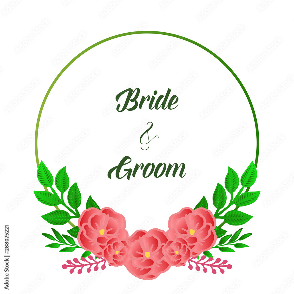 Modern greeting card of bride and groom romantic, with drawing of rose flower frame. Vector Modern greeting card of bride and groom romantic, with drawing of rose flower frame. Vector