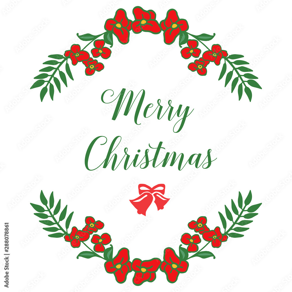 Text card merry christmas with ornate element of green leafy flower frame. Vector