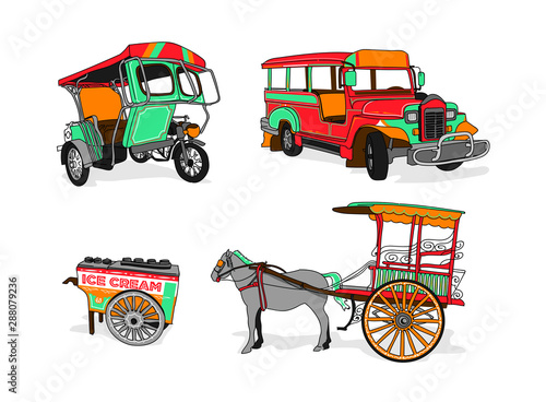 Philippines set of transportation jeepney in manila
