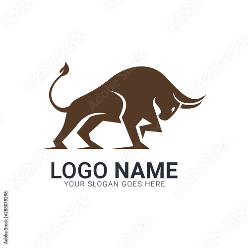 Golden brown bull silhouette. Bull logo design.