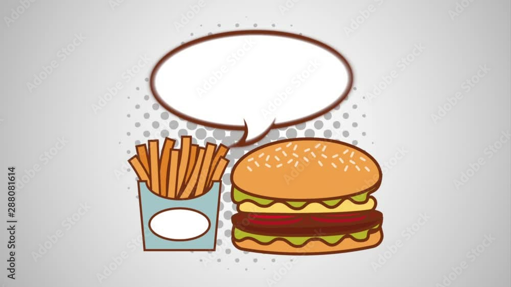 speech bubble and fast food pop art style animation speech bubble and fast food pop art style animation