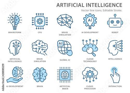 Artificial intelligence line icons set. Vector illustration. Editable stroke. photo