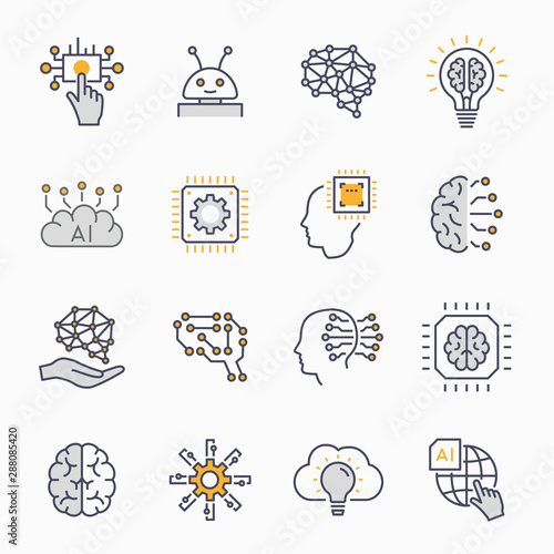 Artificial intelligence icons set. Vector illustration. Editable stroke.