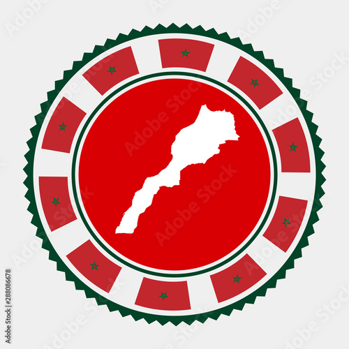 Morocco flat stamp. Round logo with map and flag of Morocco. Vector illustration.