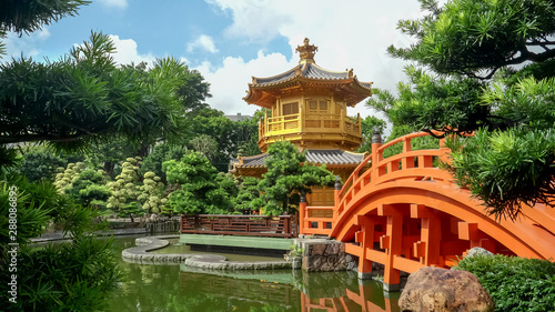 bridge and pavillion at nan lian garden in hong kong
