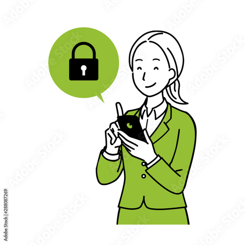 スマホを操作する女性　笑顔