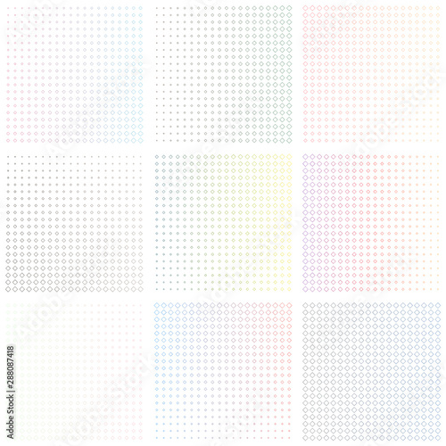 Set of geometric backgrounds. Abstract gradient patterns from small sized rhombs outlines. Admirable vector backgrounds for your covers, posters, wallpapers, or banners.