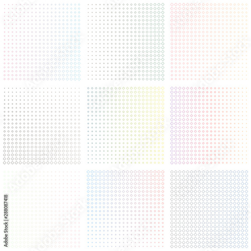 Set of geometric backgrounds. Abstract gradient patterns from small-sized rhombus outlines. Admirable vector backgrounds for your covers, posters, wallpapers, or banners.