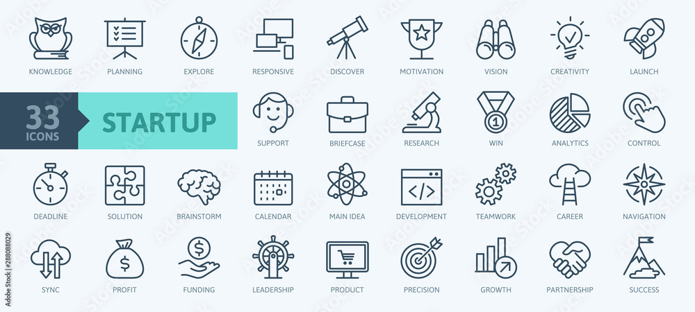 Startup project and development elements - minimal thin line web icon ...