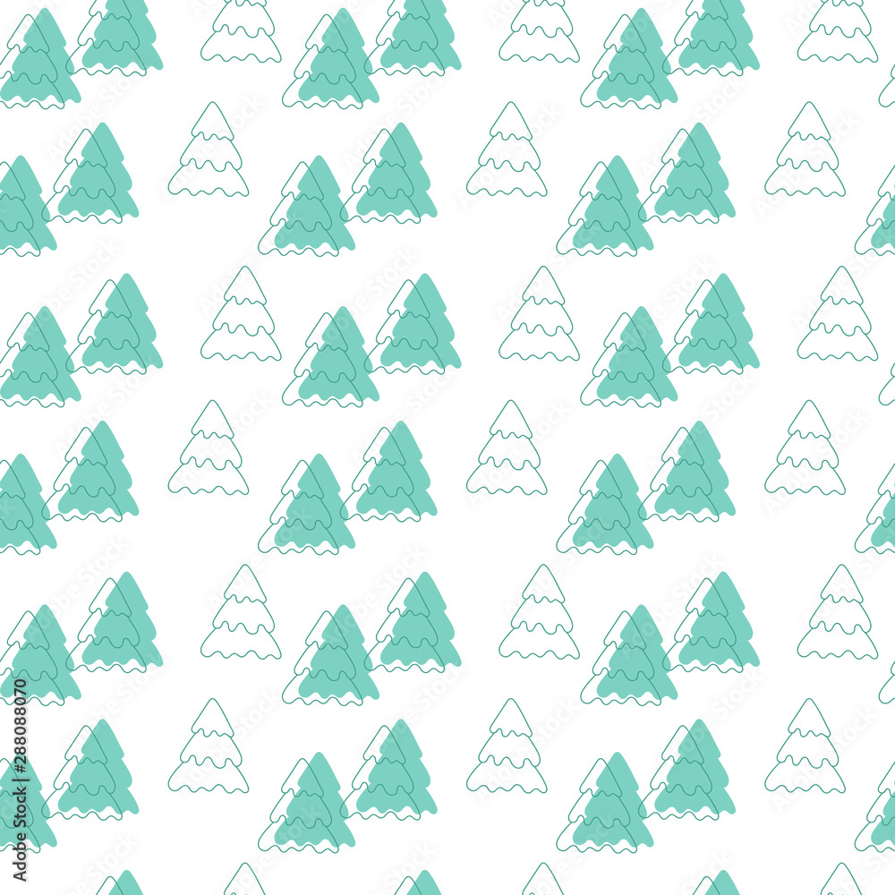 Vector seamless pattern. Green outline of Christmas trees on a white background. Design for fabric ,wrapping paper and other. Vector seamless pattern. Green outline of Christmas trees on a white background. Design for fabric ,wrapping paper and other.