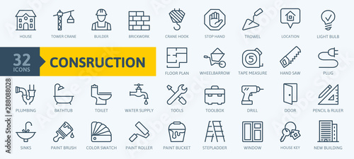 Outline web icons set - construction, home repair tools. Thin line web icons collection. Simple vector illustration.