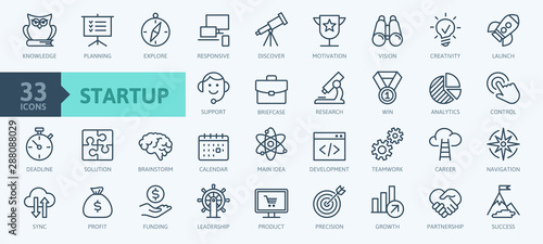 Startup project and development elements - minimal thin line web icon set. Outline icons collection. Simple vector illustration.