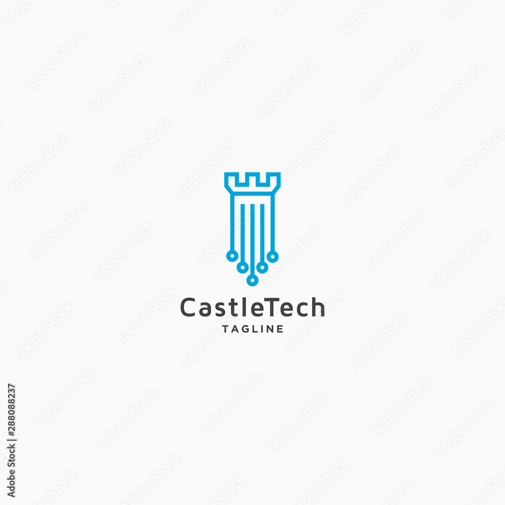 Castle with dot Logo Icon Design Template. Simple, Modern, line, tech, data, security Castle with dot Logo Icon Design Template. Simple, Modern, line, tech, data, security