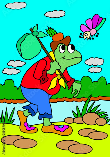 An Illustrated Cartoon of A Walking Frog