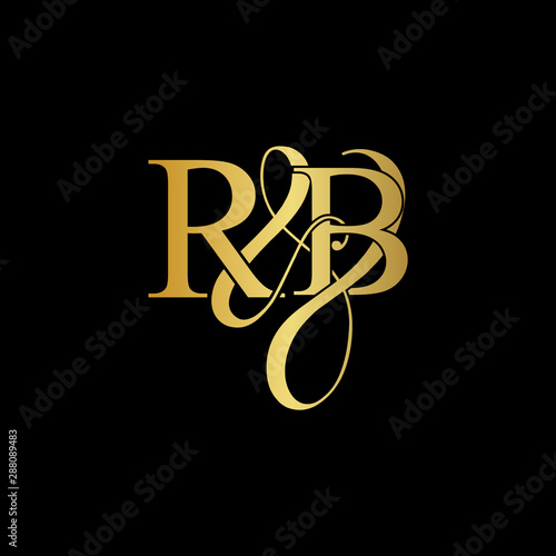 Initial letter R & B RB luxury art vector mark logo, gold color on black background.