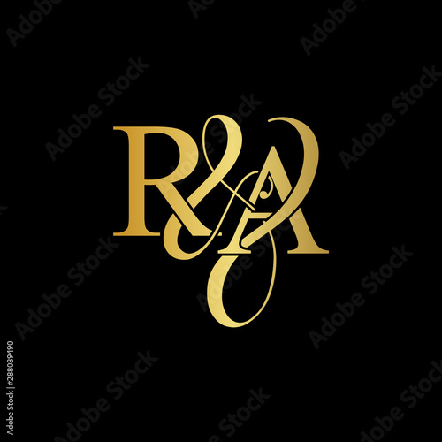 Initial letter R & RA RA luxury art vector mark logo, gold color on black background. photo