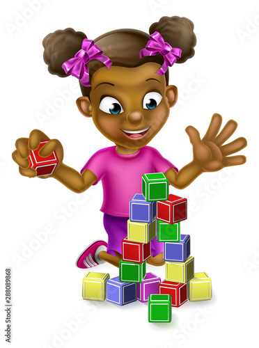 Cartoon black girl playing ...